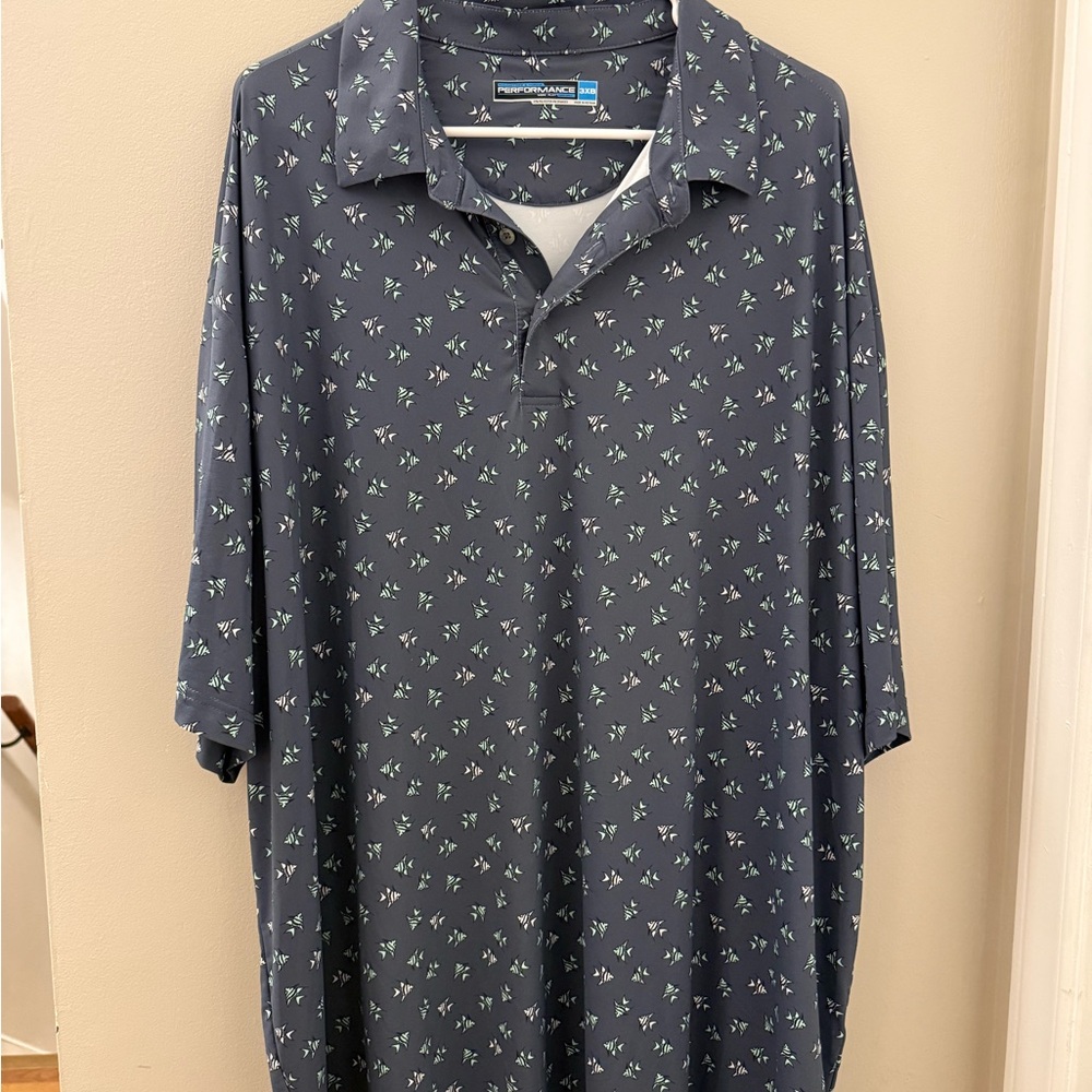 Roundtree & Yorke Blue Polo Shirt with Fish Pattern